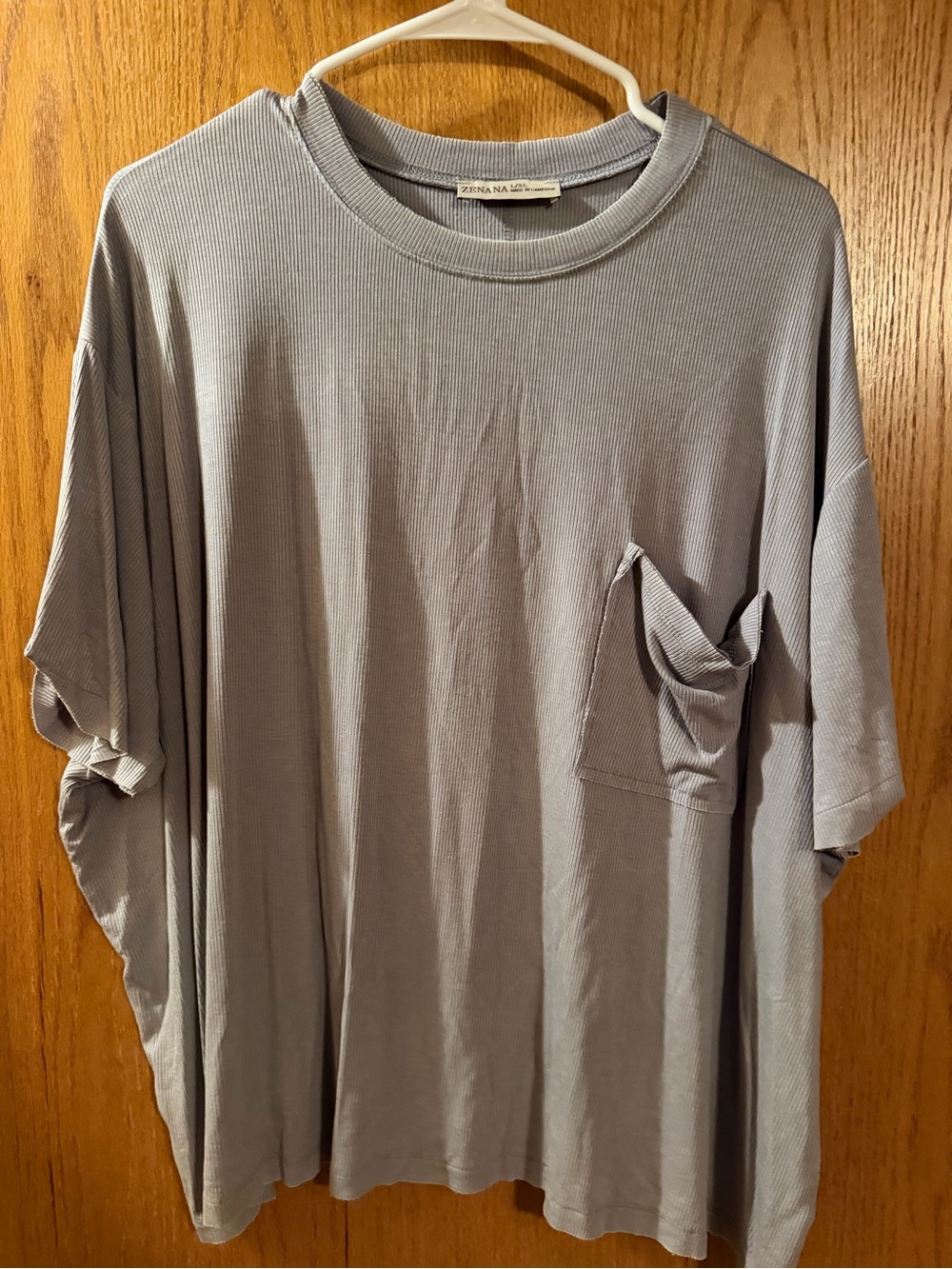 Zenana Outfitters women's Oversized Ribbed Pocket Tee in Light Gray